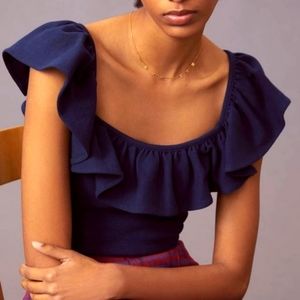 Anthropologie Maeve Ruffle Neck Top S